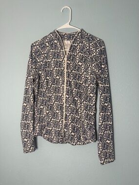 Sigrid Olsen Navy and White Botanical Zip Jacket